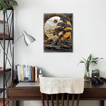 Gerahmtes Yin Yang Baum Leinwandbild – Wandkunst für Wohnzimmer