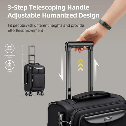 3-teiliges Stoffkoffer-Set mit TSA-Schloss, erweiterbar, 4 Rollen, Schwarz