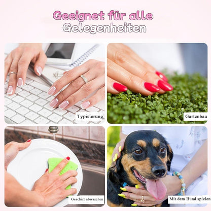 24er Set Falsche Nägel mit Farbverlauf & Diamanten – French Design