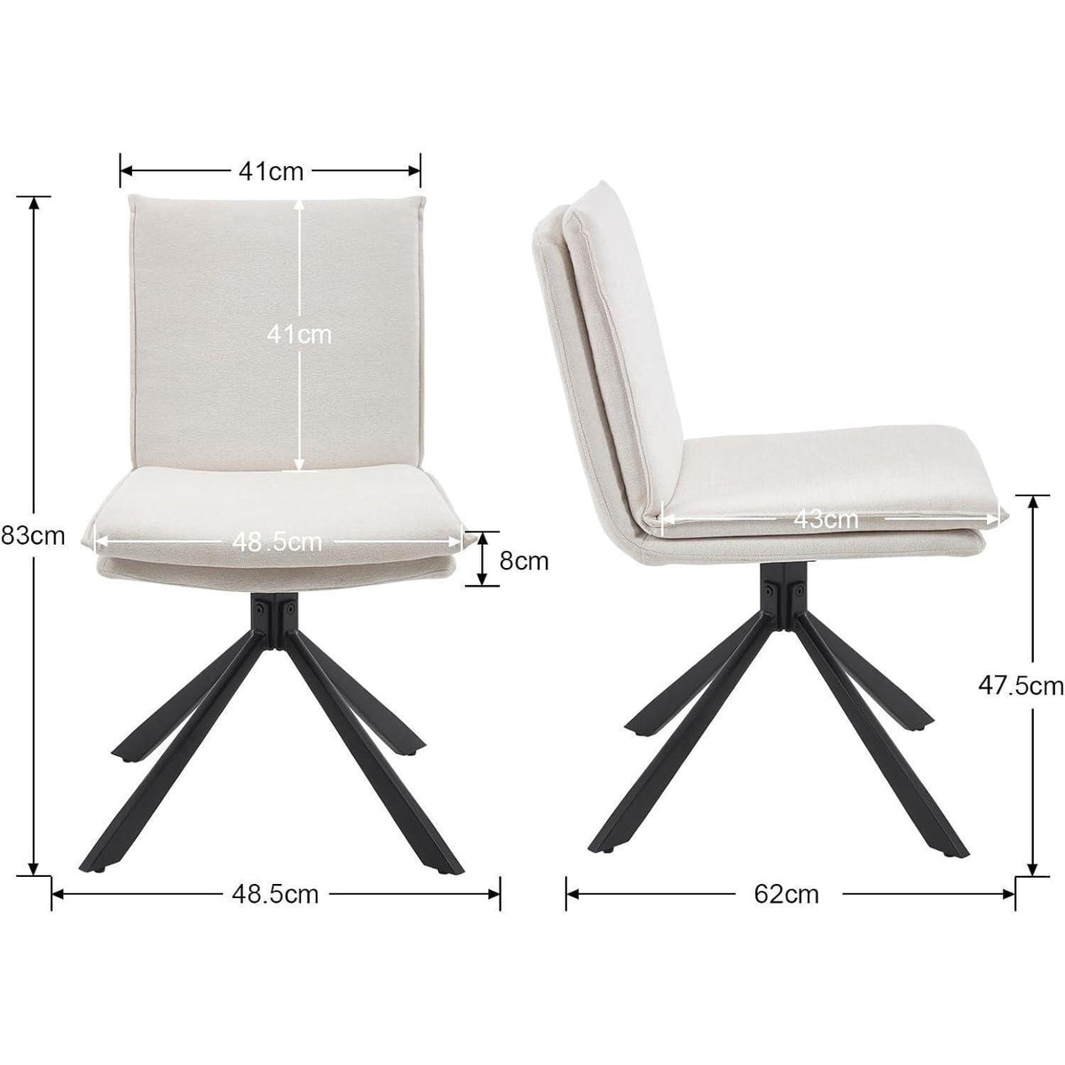 2er Set Esszimmerstühle Chenille, 360° drehbar, Weiß