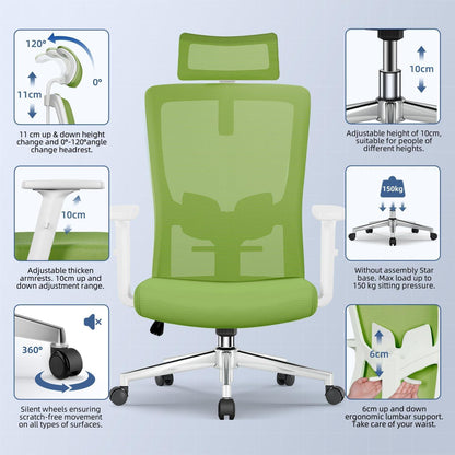 Ergonomischer Bürostuhl mit Lendenstütze Armlehnen Kopfstütze 135° Wippfunktion