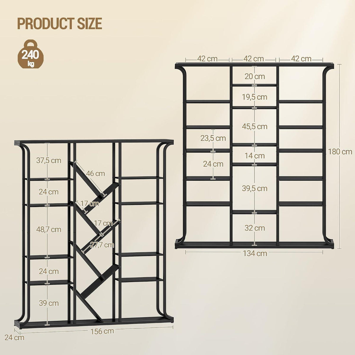 Baumförmiges Bücherregal 6-Tier mit 17 Fächern – Schwarz