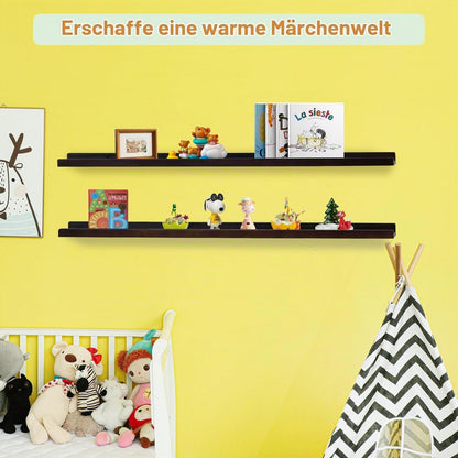 Schweberegal aus Massivholz mit Schutzleiste, 2er-Set Walnuss