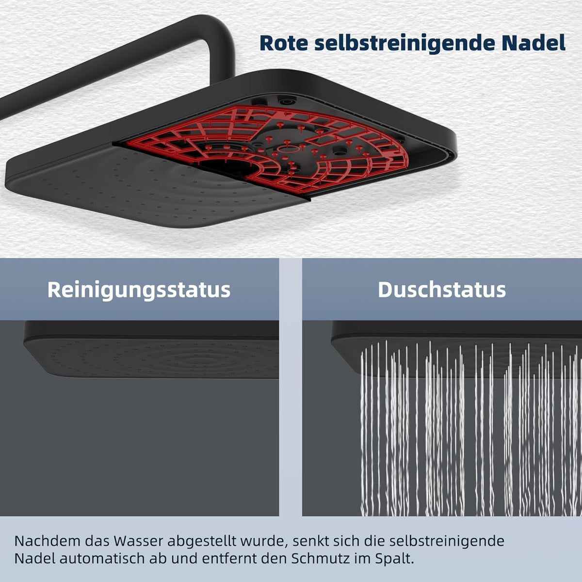 Selbstreinigende Regenbrause Matt Schwarz 30x20 cm – 360° Drehung