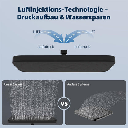 Selbstreinigende Regenbrause Matt Schwarz 30x20 cm – 360° Drehung