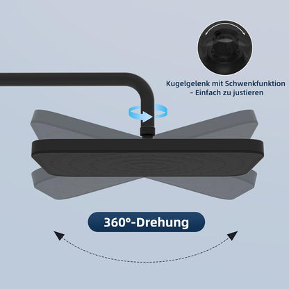 Selbstreinigende Regenbrause Matt Schwarz 30x20 cm – 360° Drehung