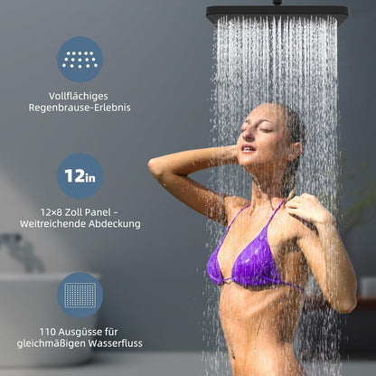 Selbstreinigende Regenbrause Matt Schwarz 30x20 cm – 360° Drehung