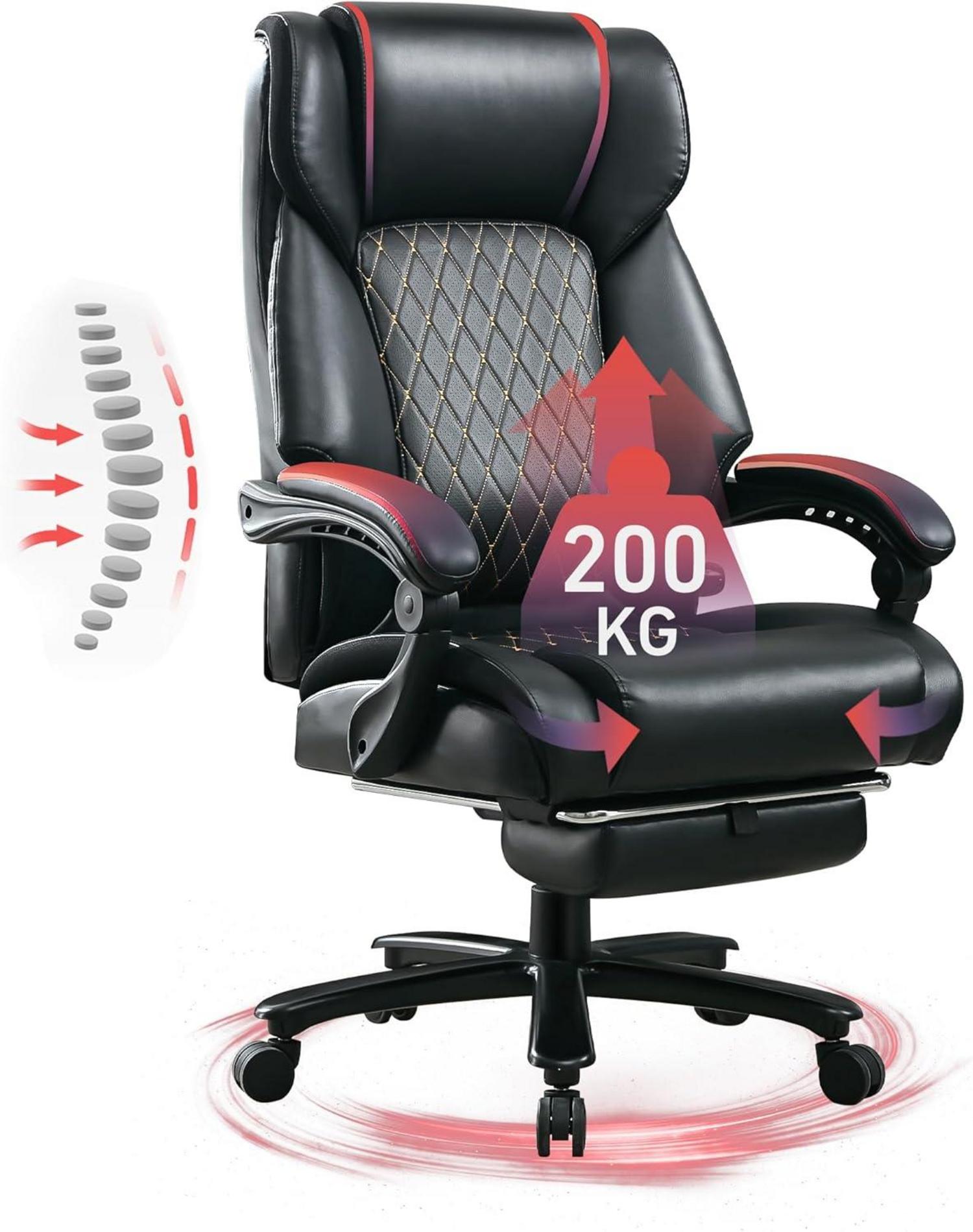 Ergonomischer Bürostuhl mit Lendenwirbelstütze 200KG Schwarz
