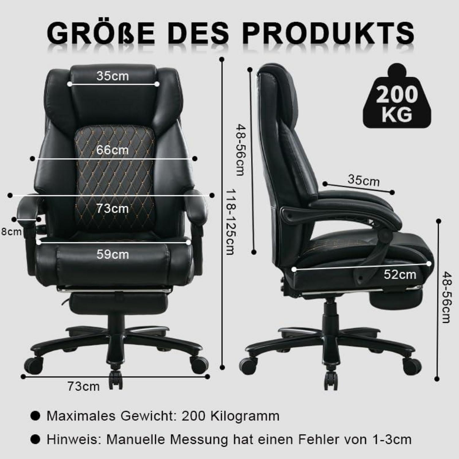 Ergonomischer Bürostuhl mit Lendenwirbelstütze 200KG Schwarz