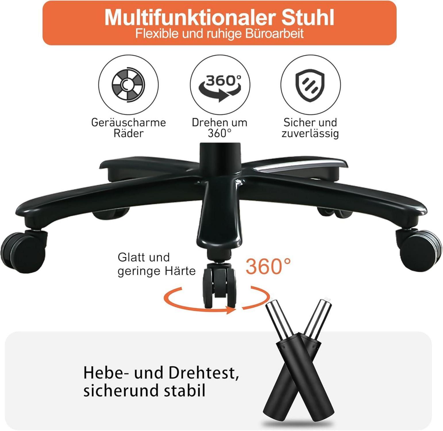 Bürostuhl 200KG Lendenwirbelstütze Schwarz, hohe Rückenlehne ergonomisch