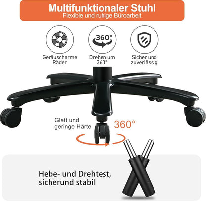Bürostuhl 200KG Lendenwirbelstütze Schwarz, hohe Rückenlehne ergonomisch