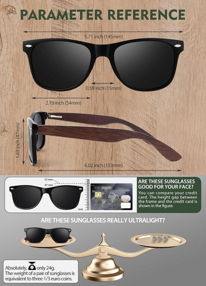 Sonnenbrille Holz Walnuss polarisiert UV400 CAT3 CE Brillengläser