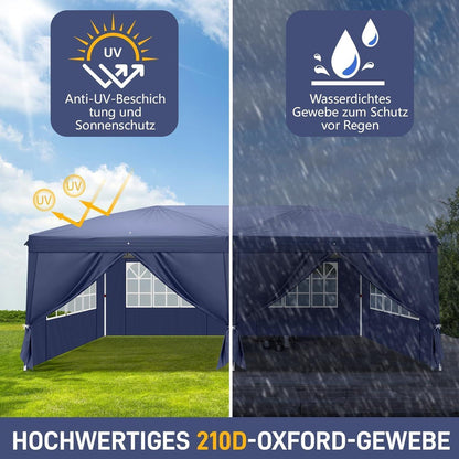 3x6m Faltpavillon Blau mit 6 Seitenteilen – Wasserdicht & Stabil