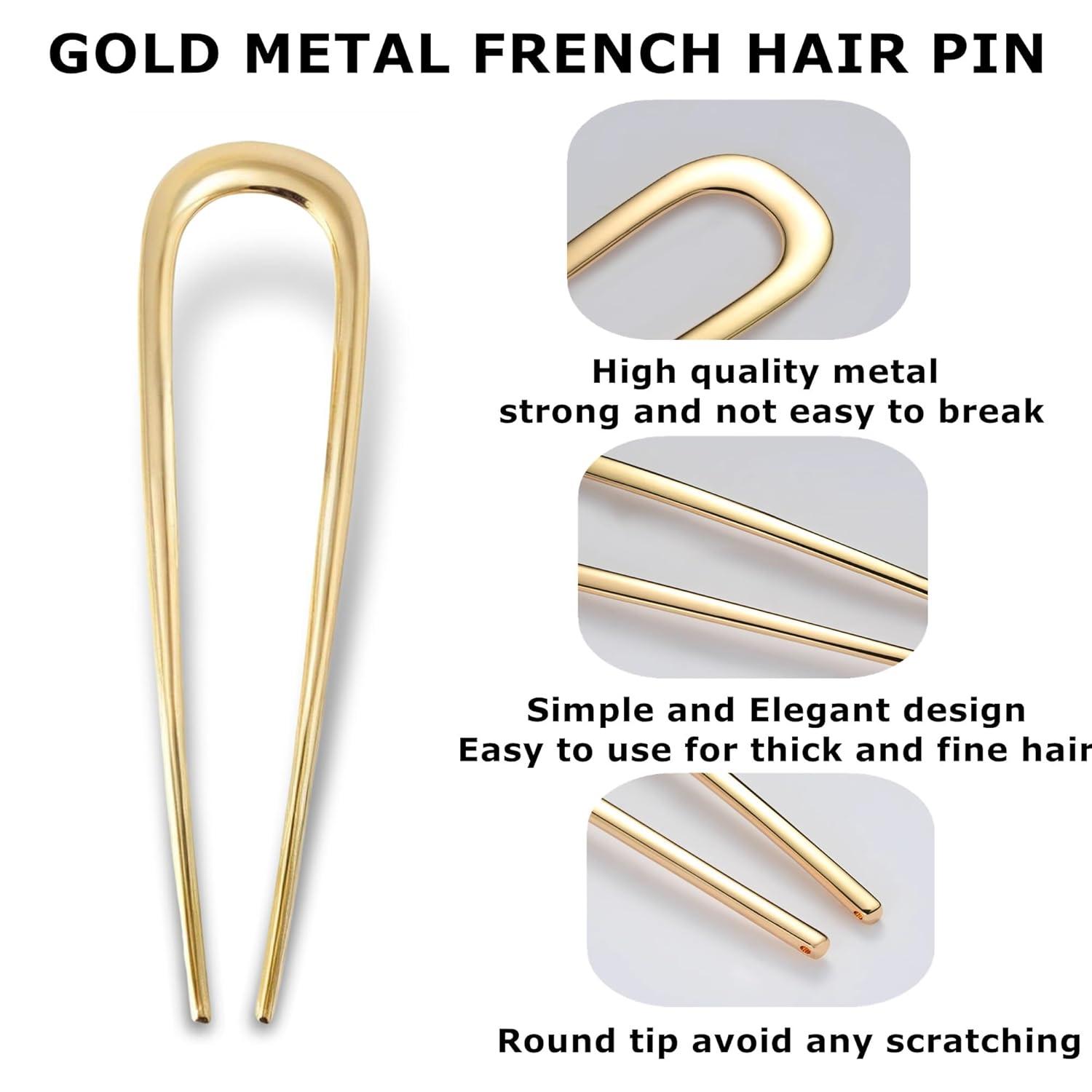 2er Set Gold Metall Französische Haarnadeln für elegante Dutts