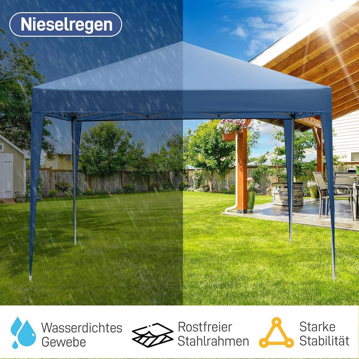 3x3m Faltpavillon – Wasserdicht, Stabil & UV-Schutz für Garten & Camping