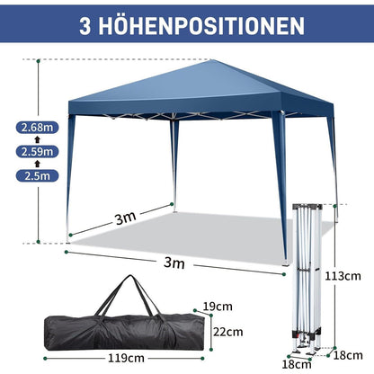 3x3m Faltpavillon – Wasserdicht, Stabil & UV-Schutz für Garten & Camping