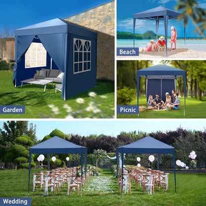 2x2m Faltpavillon Blau mit 4 Seitenteilen – Wasserdicht & Stabil