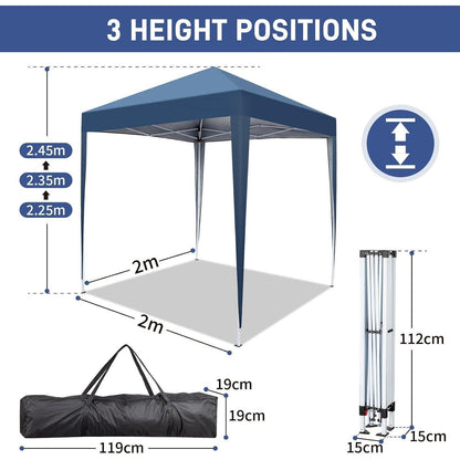 2x2m Faltpavillon Blau mit 4 Seitenteilen – Wasserdicht & Stabil