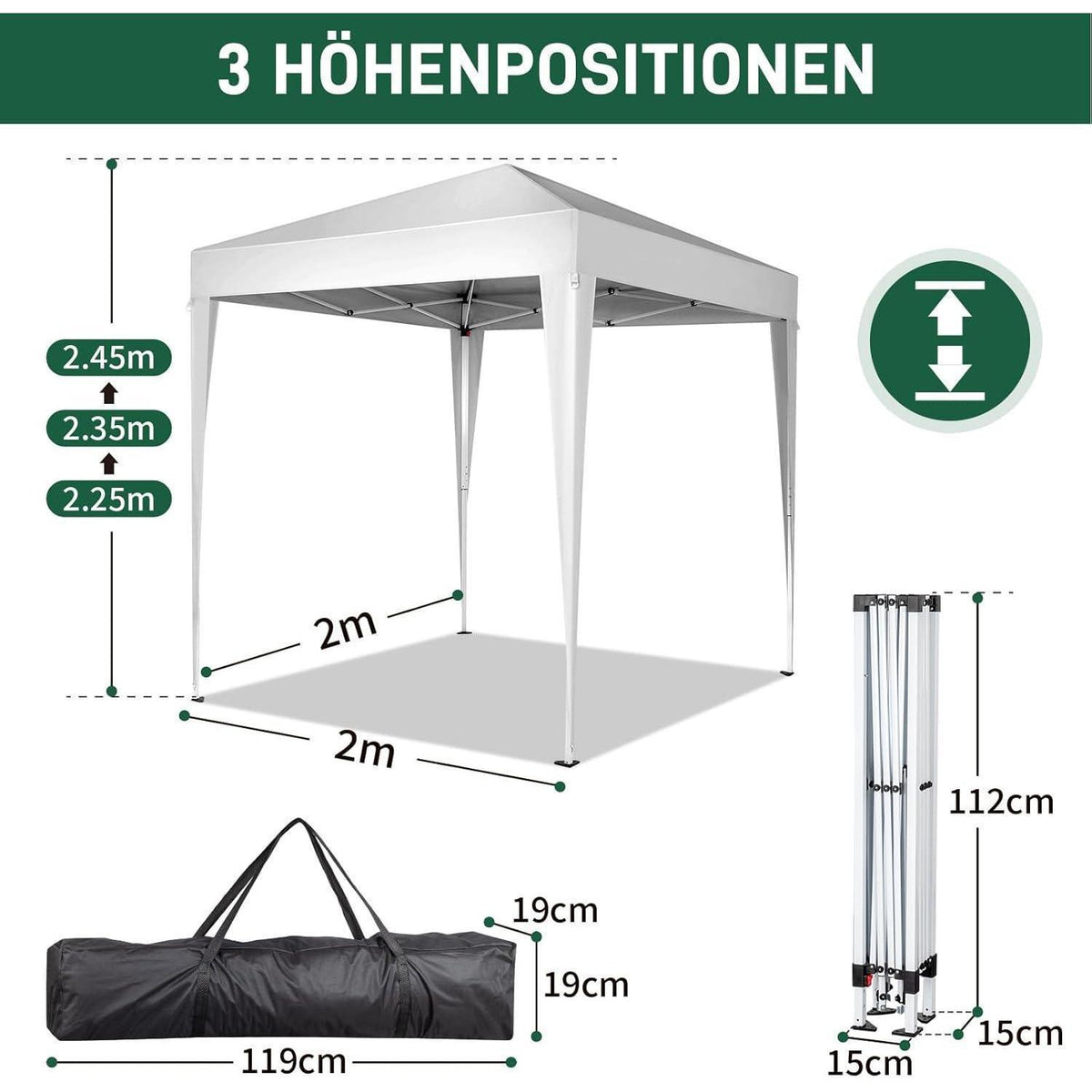 Faltpavillon 2x2m – Wasserdicht, Stabil & UV-Schutz für Garten & Camping