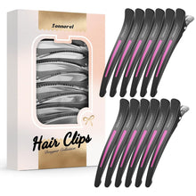 12 Stück Professionelle Haarklammern mit Silikonband Schwarz/Rot/Rose