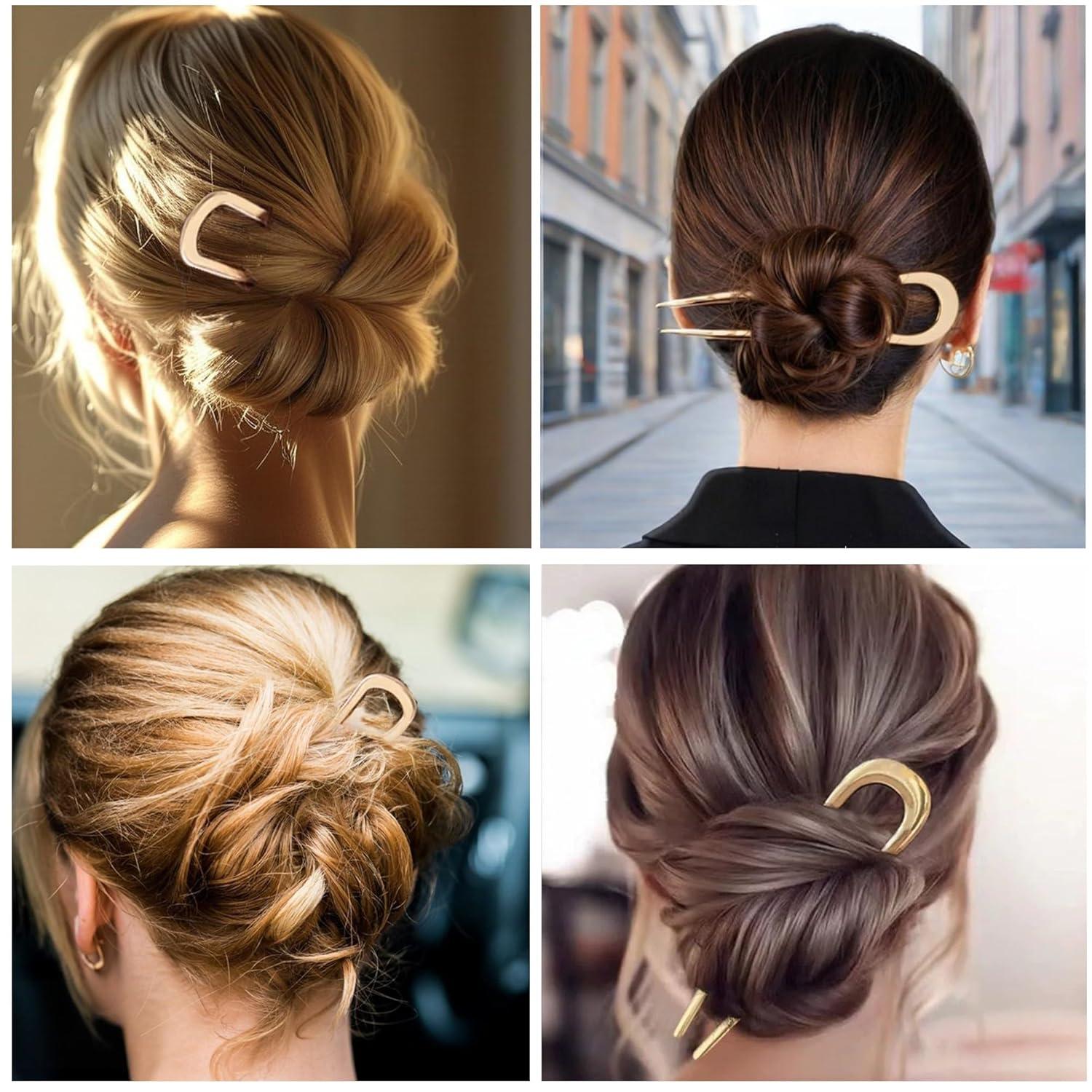 Französische Haarnadeln goldfarben Metall Chignon U-förmige Damen 2