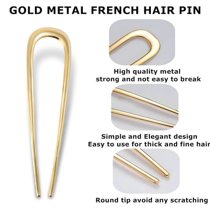 Französische Haarnadeln goldfarbenes Metall Chignon Damen 2 Stück