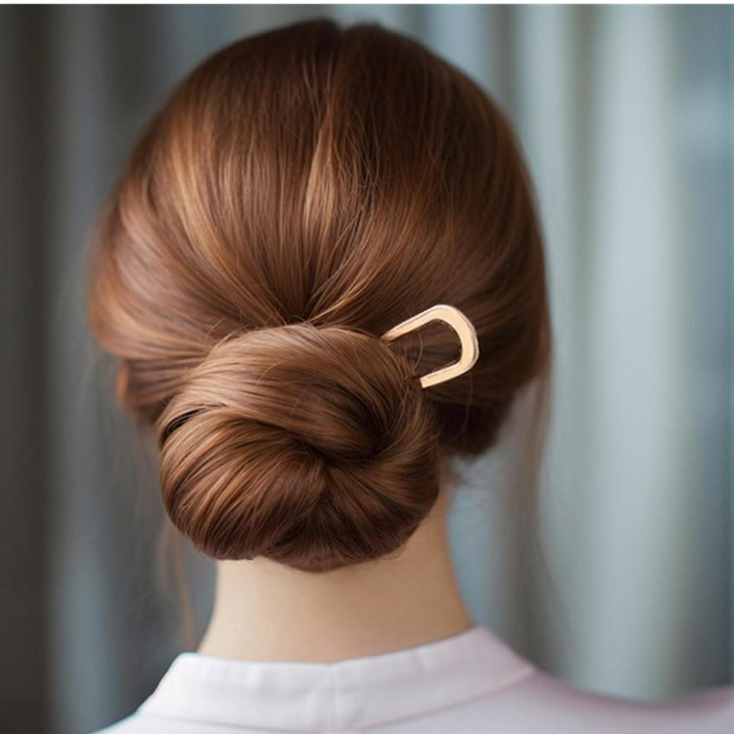 Französische Haarnadeln goldfarben Metall Chignon U-Form Damen 2 Stück