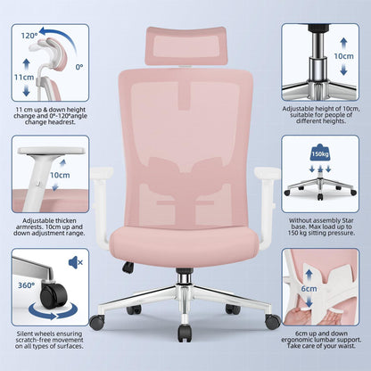 Ergonomischer Bürostuhl mit verstellbarer Lendenstütze und Kopfstütze