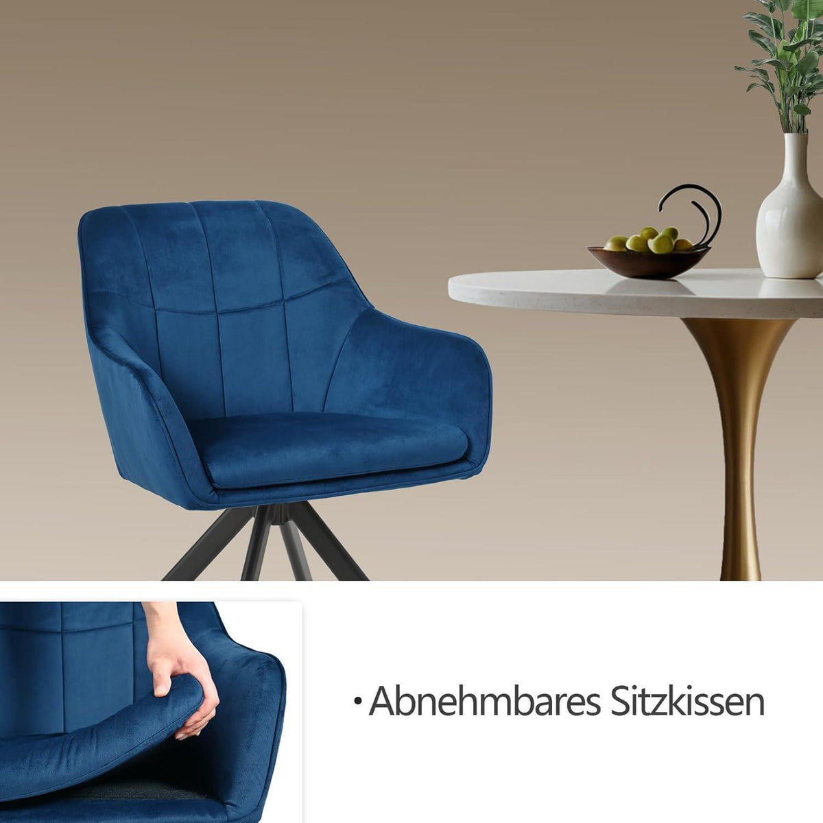 Drehbarer Esszimmerstuhl Set Dunkelblau – Samt & Metall