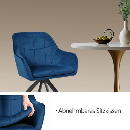 Drehbarer Esszimmerstuhl Set Dunkelblau – Samt & Metall