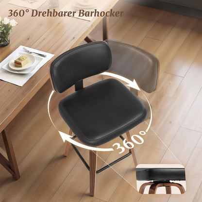 Drehbarer Barhocker mit Lehne – Schwarz, 67 cm hoch