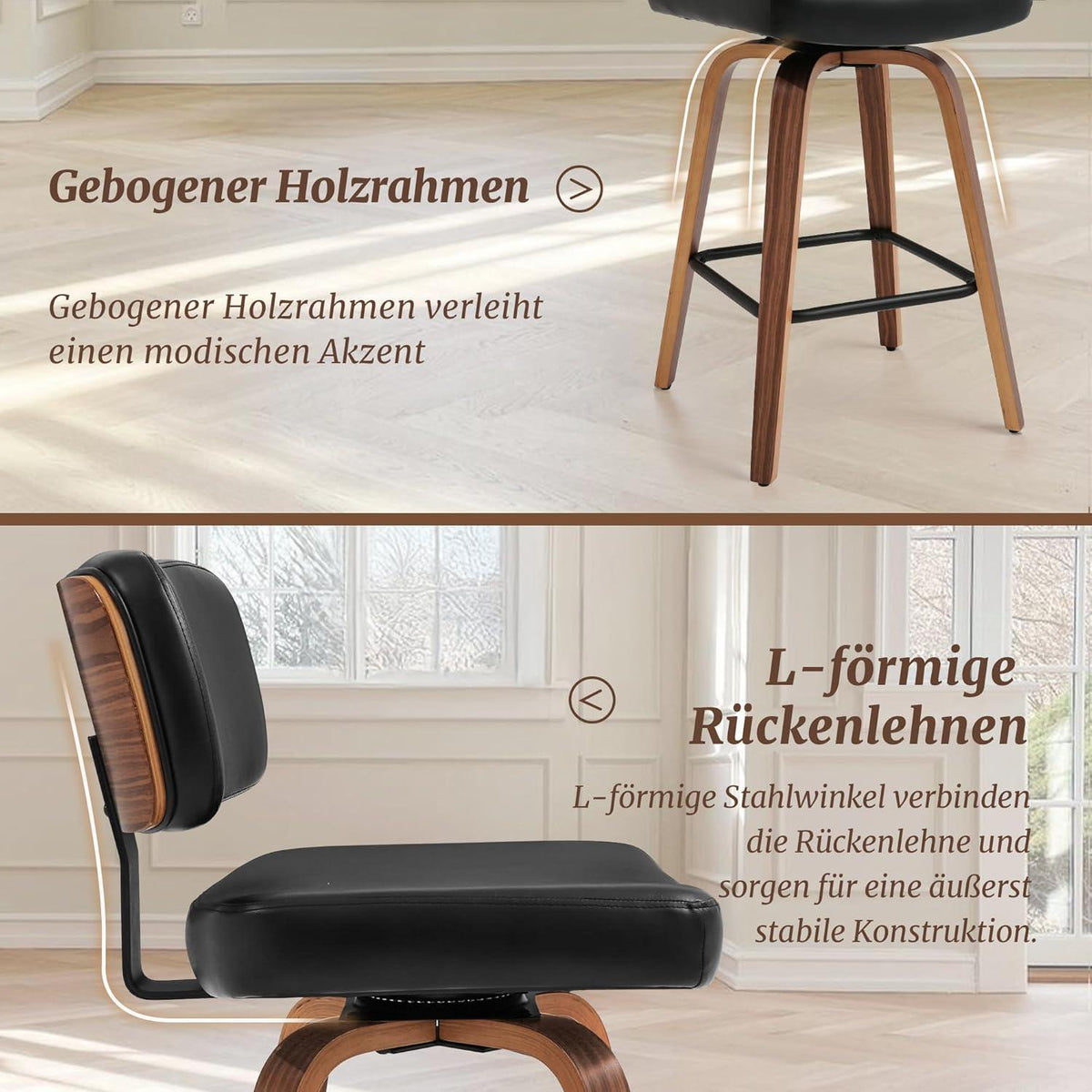 Drehbarer Barhocker mit Lehne – Schwarz, 67 cm hoch