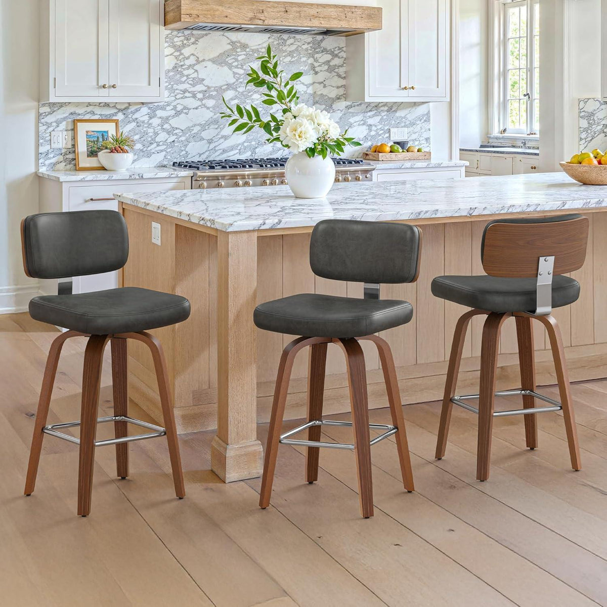 Drehbarer Barhocker mit Lehne – Schwarz, 67 cm hoch