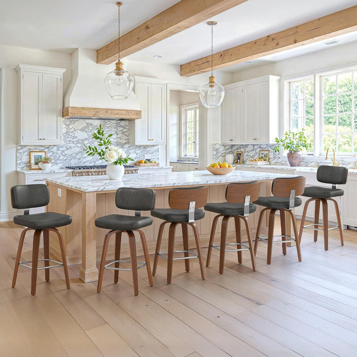 Drehbarer Barhocker mit Lehne – Schwarz, 67 cm hoch