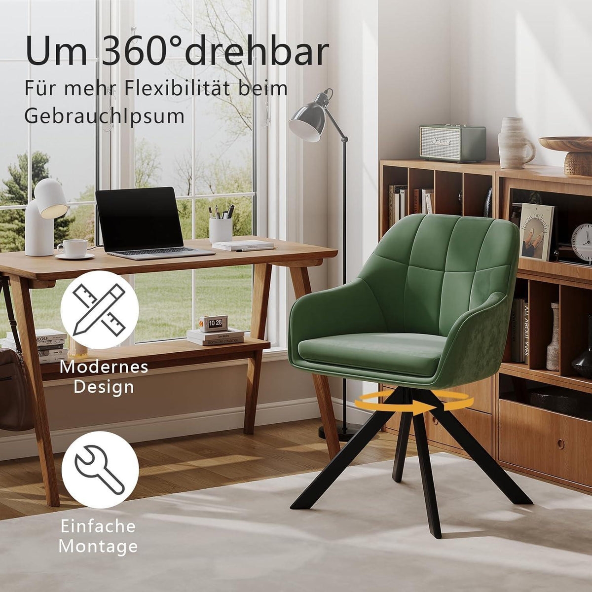 Drehstuhl Esszimmer 2er Set Samt Grün mit Armlehne