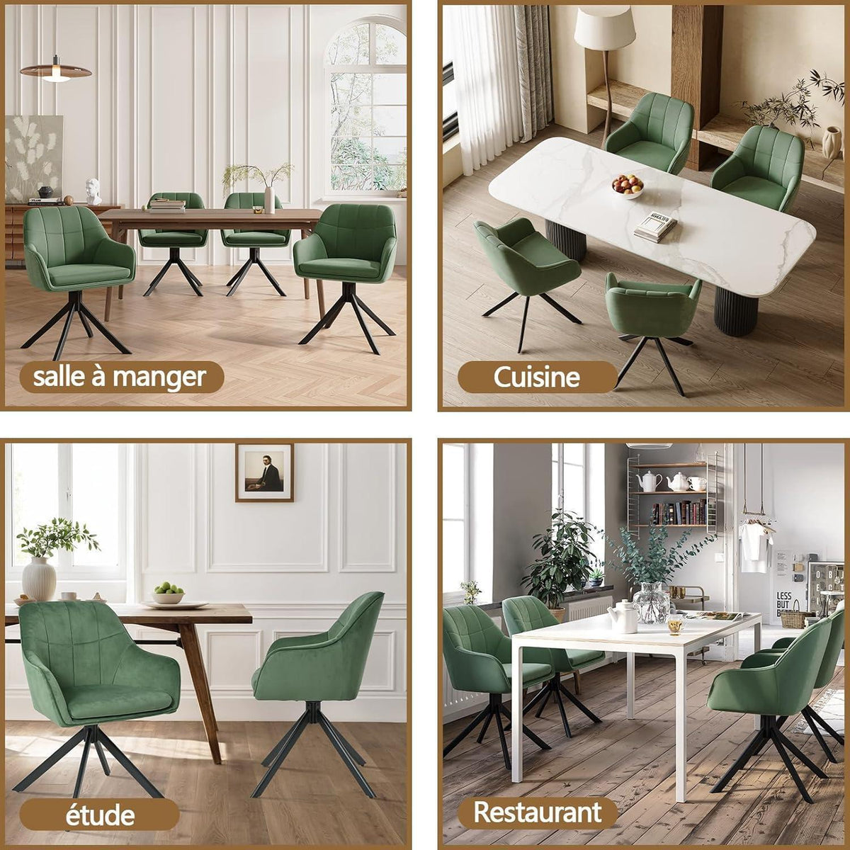 Drehstuhl Esszimmer 2er Set Samt Grün mit Armlehne