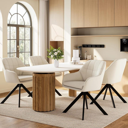 Drehstuhl Esszimmer Beige – 4er Set, Polsterstuhl mit Kratzschutz