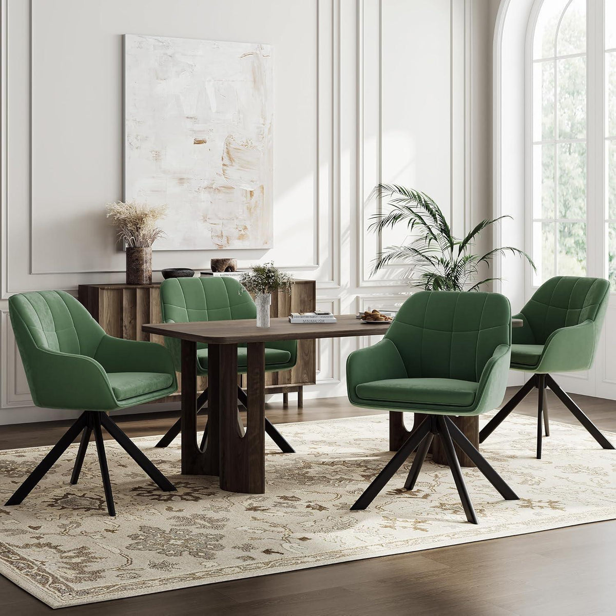 Drehstuhl Esszimmer 4er Set Samt Grün mit Armlehne