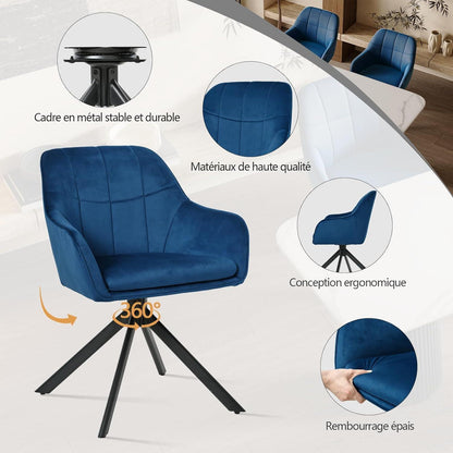 Drehbarer Esszimmerstuhl Set Dunkelblau – Samt & Metall