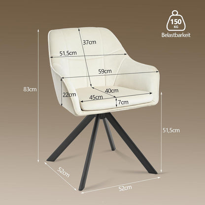 Drehbarer Esszimmerstuhl 2er Set Creme – Polsterstuhl mit Armlehne