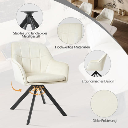 Drehbarer Esszimmerstuhl 6er Set Creme – Komfortabler Polsterstuhl