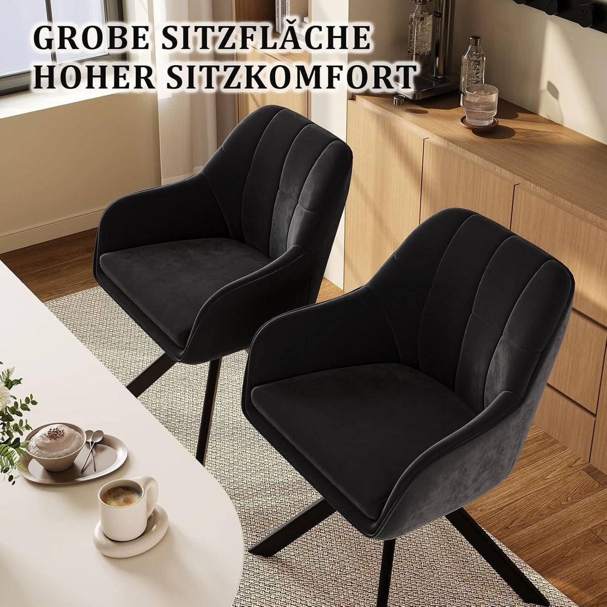 Drehbarer Esszimmerstuhl Set Schwarz – Samt & Metall
