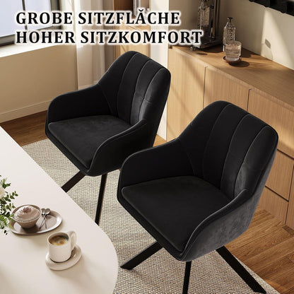 Drehbarer Esszimmerstuhl Set Schwarz – Samt & Metall