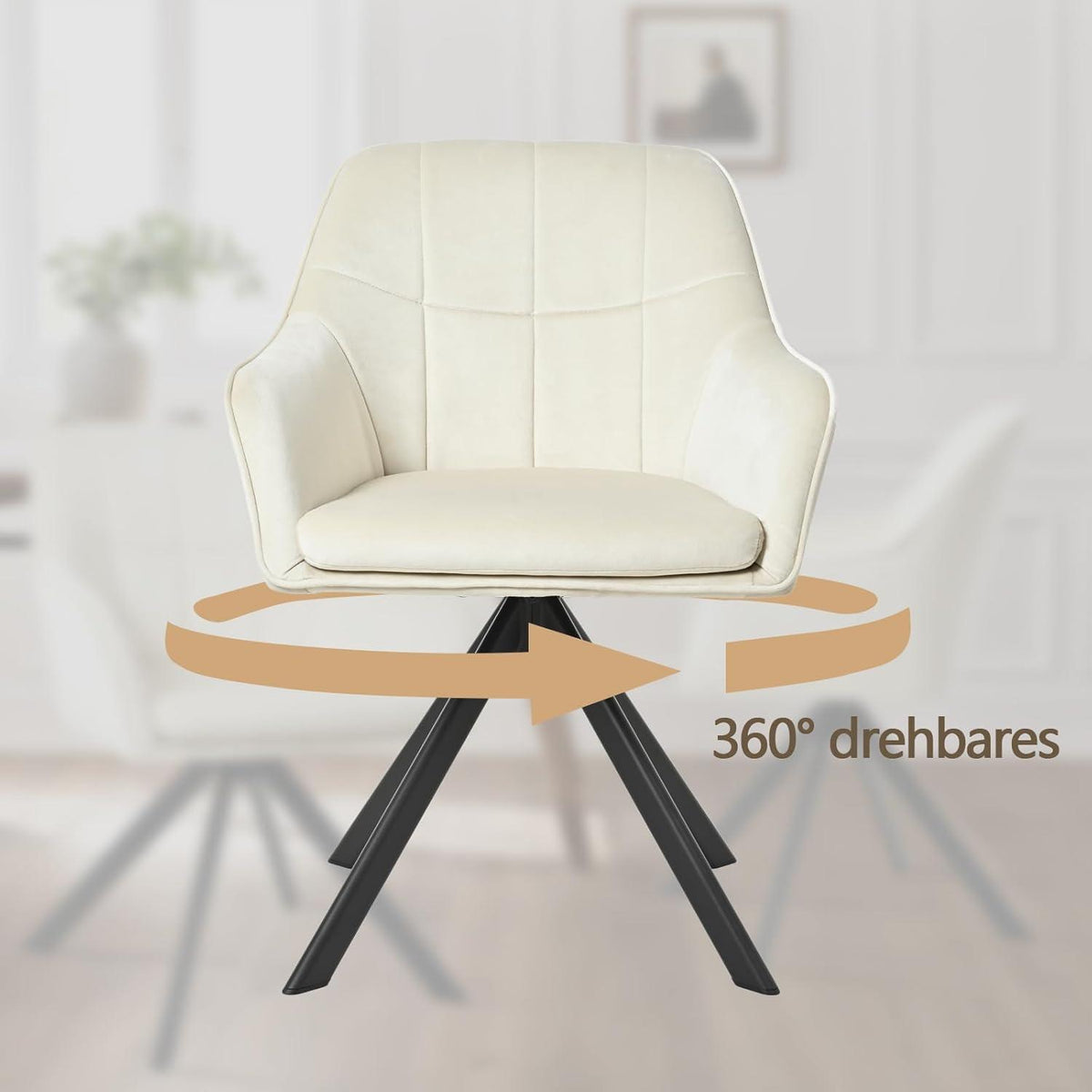 Drehbarer Esszimmerstuhl Set Creme – 4er Polsterstuhl mit Armlehne