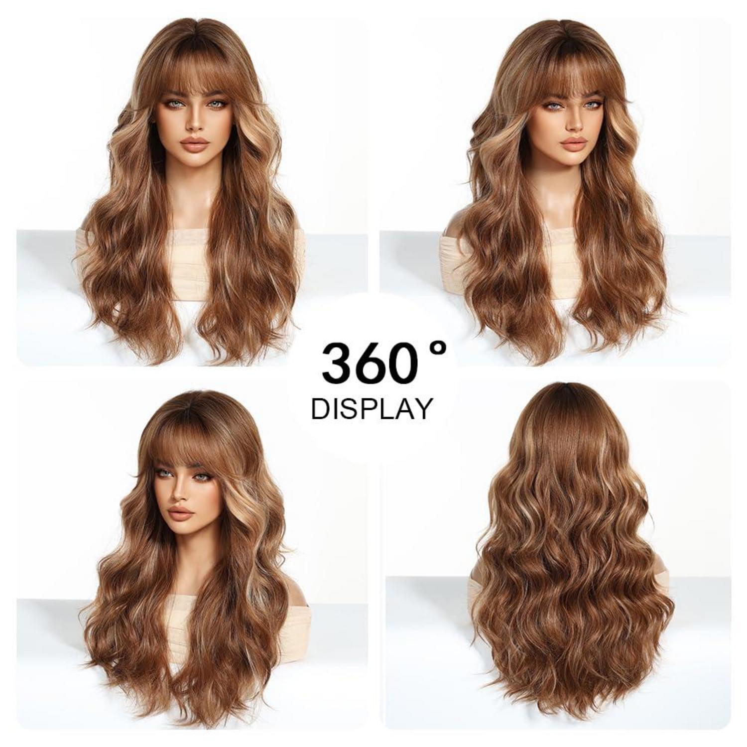 Lange Gewellte Ombre Ingwer Damen Perücke mit Pony Synthetische Haare