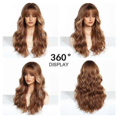Lange Gewellte Ombre Ingwer Damen Perücke mit Pony Synthetische Haare