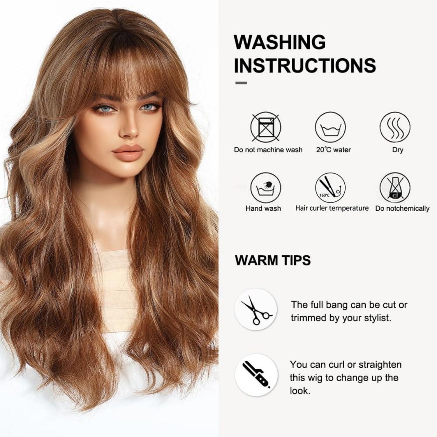 Lange Gewellte Ombre Ingwer Damen Perücke mit Pony Synthetische Haare