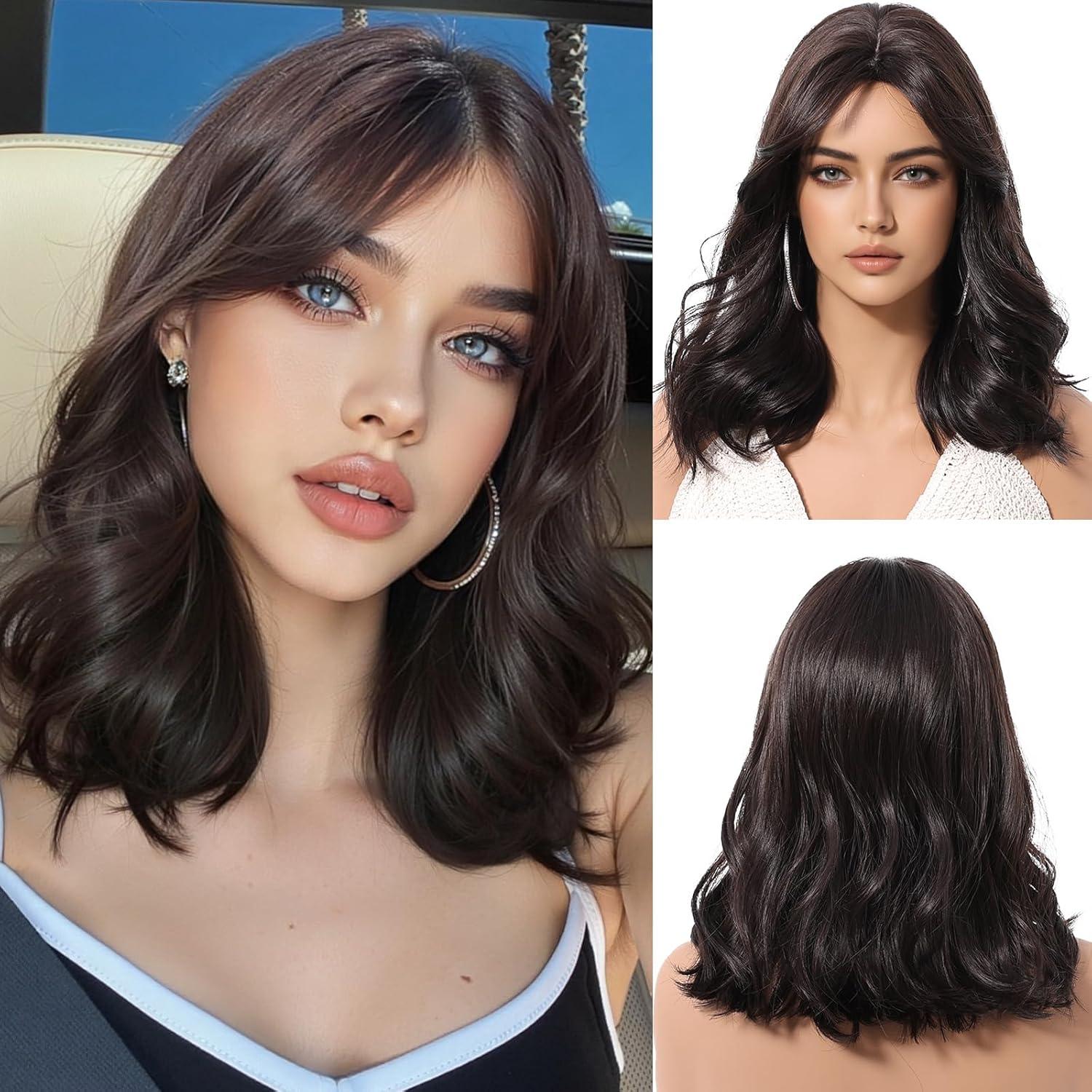 Lockige Bob Perücke Damen Dunkelbraun Hitzebeständig für Party Cosplay