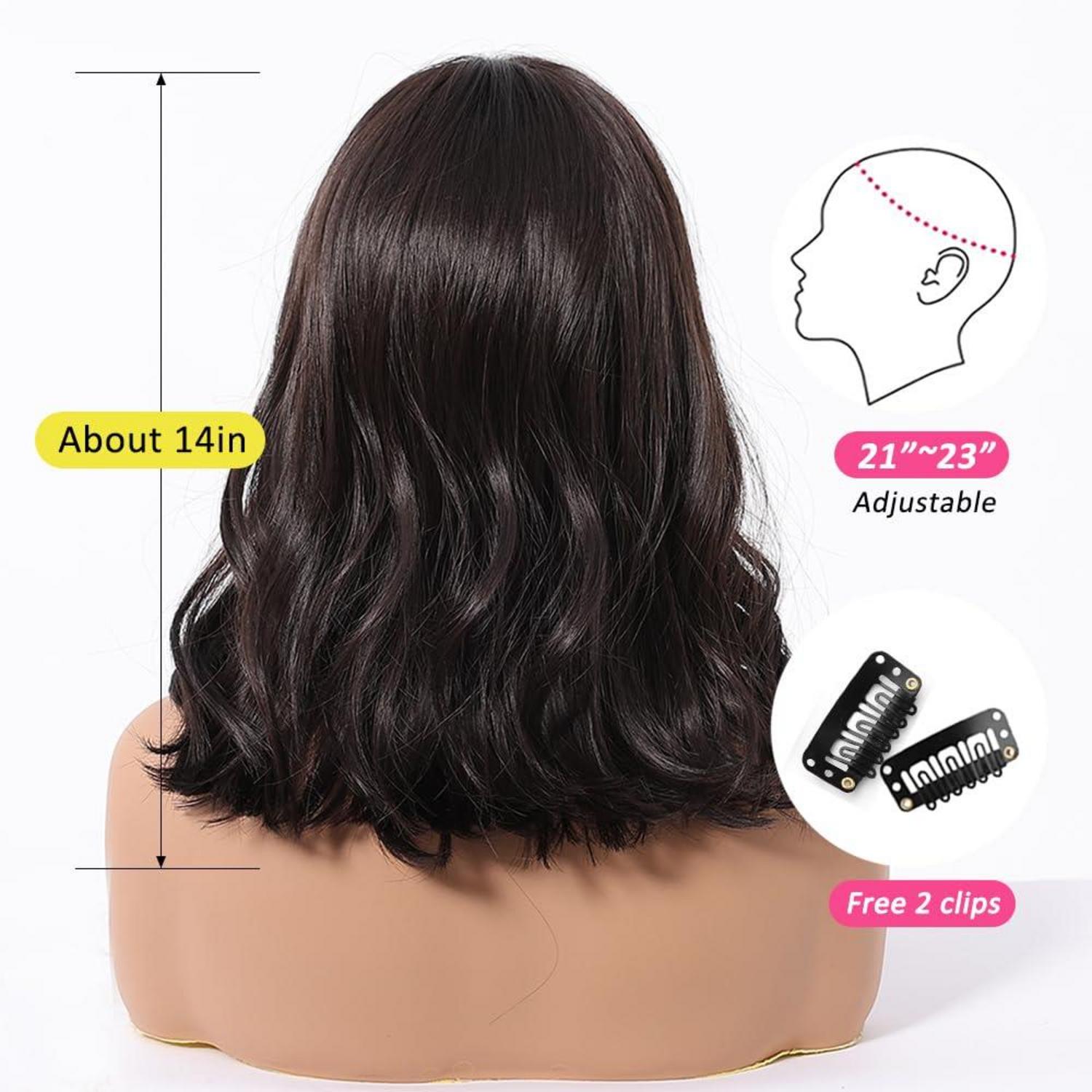 Dunkelbraune Kurze Lockige Bob Perücke mit Pony für Damen - Hitzebeständige Synthetische Haare