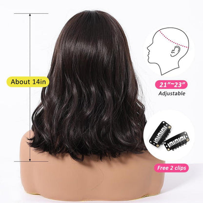 Dunkelbraune Kurze Lockige Bob Perücke mit Pony für Damen - Hitzebeständige Synthetische Haare